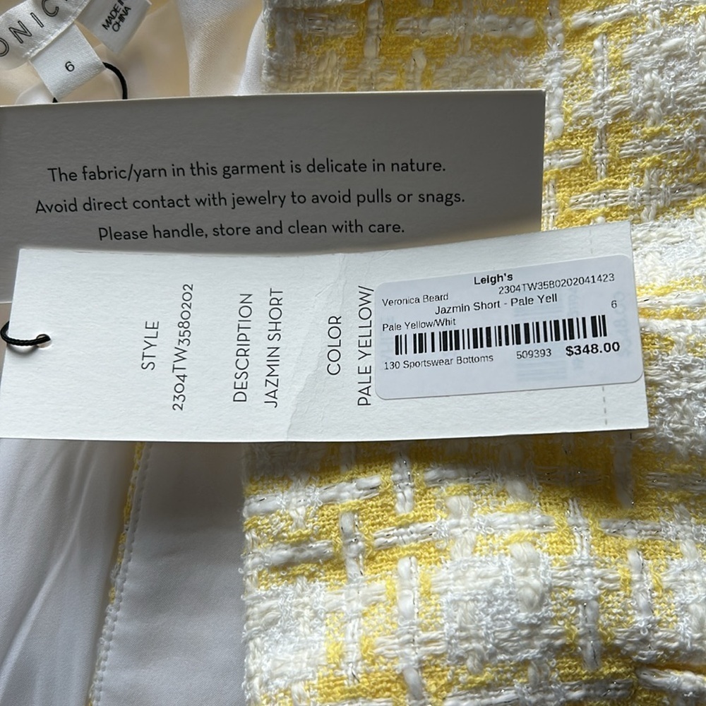 Veronica Beard Jazmin Short Tweed Pale Yellow White Wide Leg High Waist Sz 6 NEW - Picture 9 of 16
